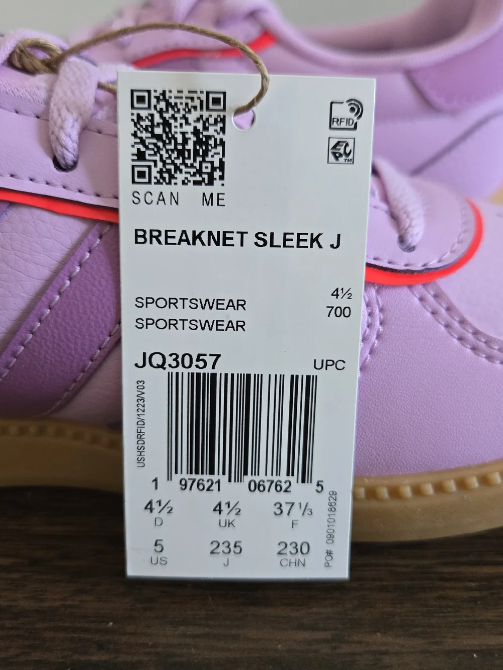 Adidas Breaknet Sleek Shoes Kids Size 5 Lilac Purple Gum JQ3057